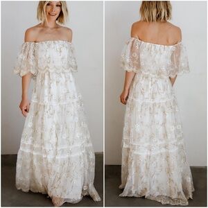 Baltic Born Aurora Gold Thread Off Shoulder Maxi Dress